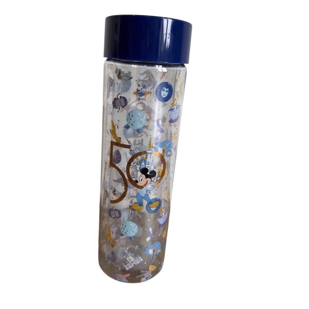 Walt Disney World 50th Anniversary Water Bottle Canister Container Blue Gold